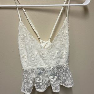 White/off white lace top, embroidered, spaghetti strap, crop top, festival look